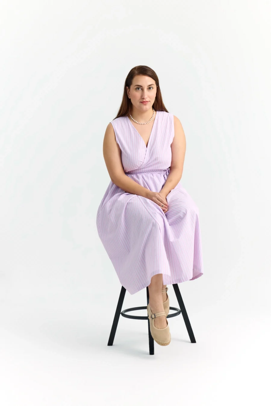 Simone Wrap Dress | Pink Striped - Görsel 2