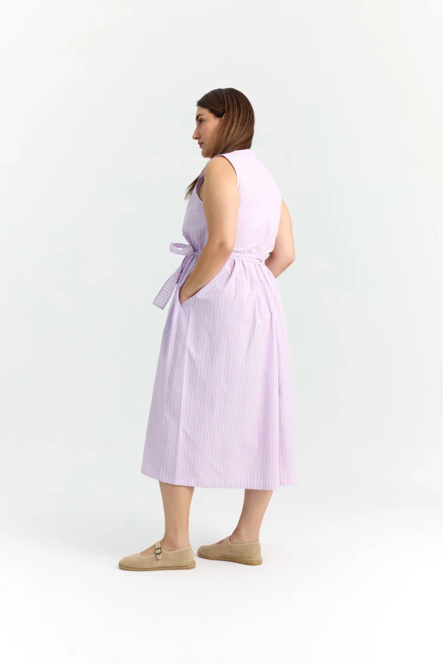 Simone Wrap Dress | Pink Striped - Görsel 4