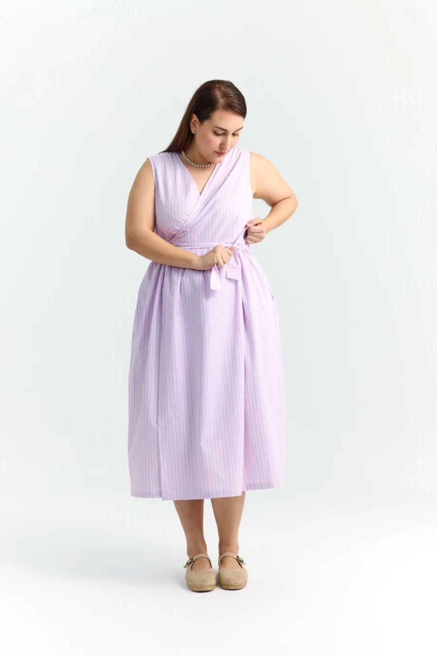 Simone Wrap Dress | Pink Striped - Görsel 3