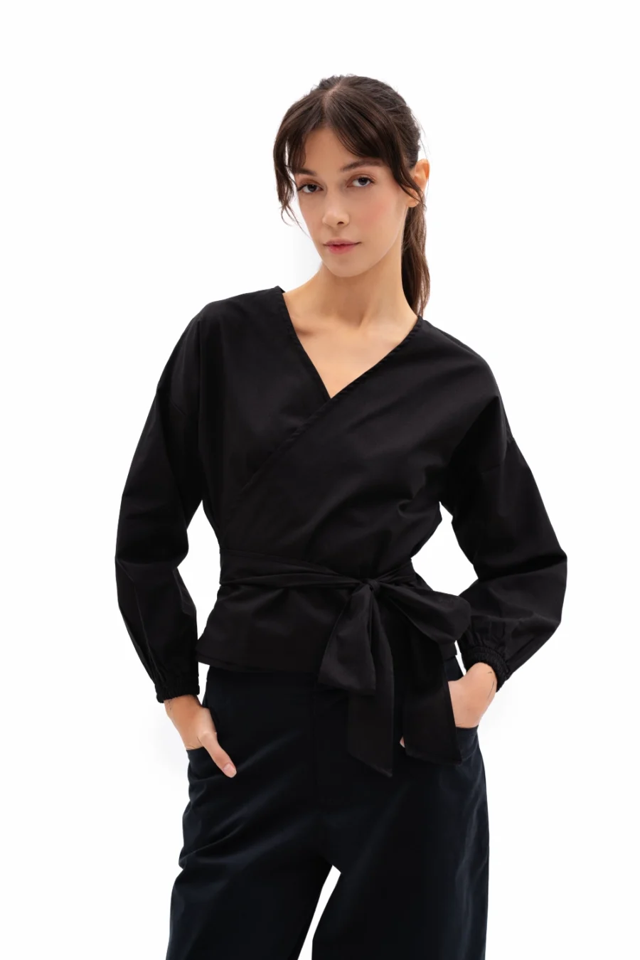 Ursula Wrap Top | Black - Görsel 2